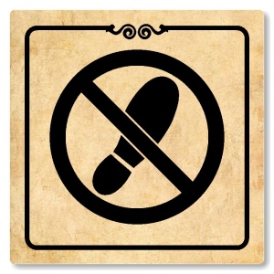 Zákaz vstupu v obuvi, 118x118mm, pergamen, Texas